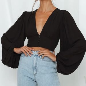 Hello Molly Agyness Silk Black Long Sleeve Top Size XS